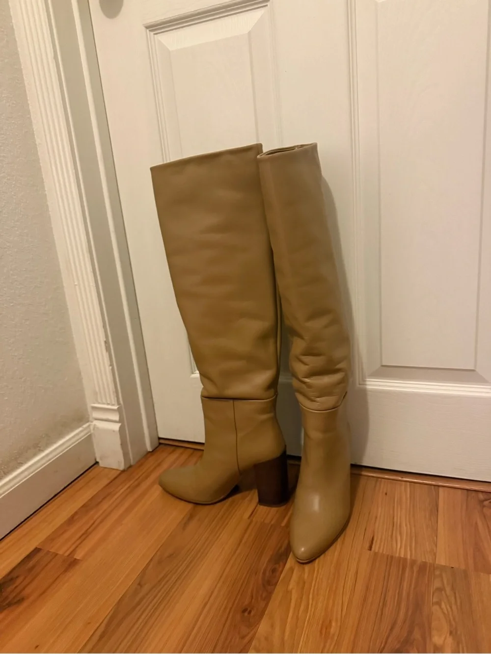 Zara Tan Over-the-Knee Leather Boots